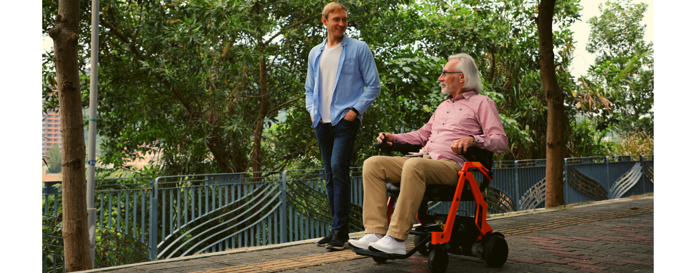 This folding electric wheelchair brings together the independence of a power chair but flex ability of a non-powered chair.